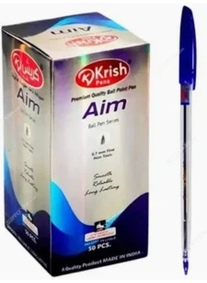 Krish Aim Premium quality Ball Point Pens,0.7mm Blue, 50-Pack